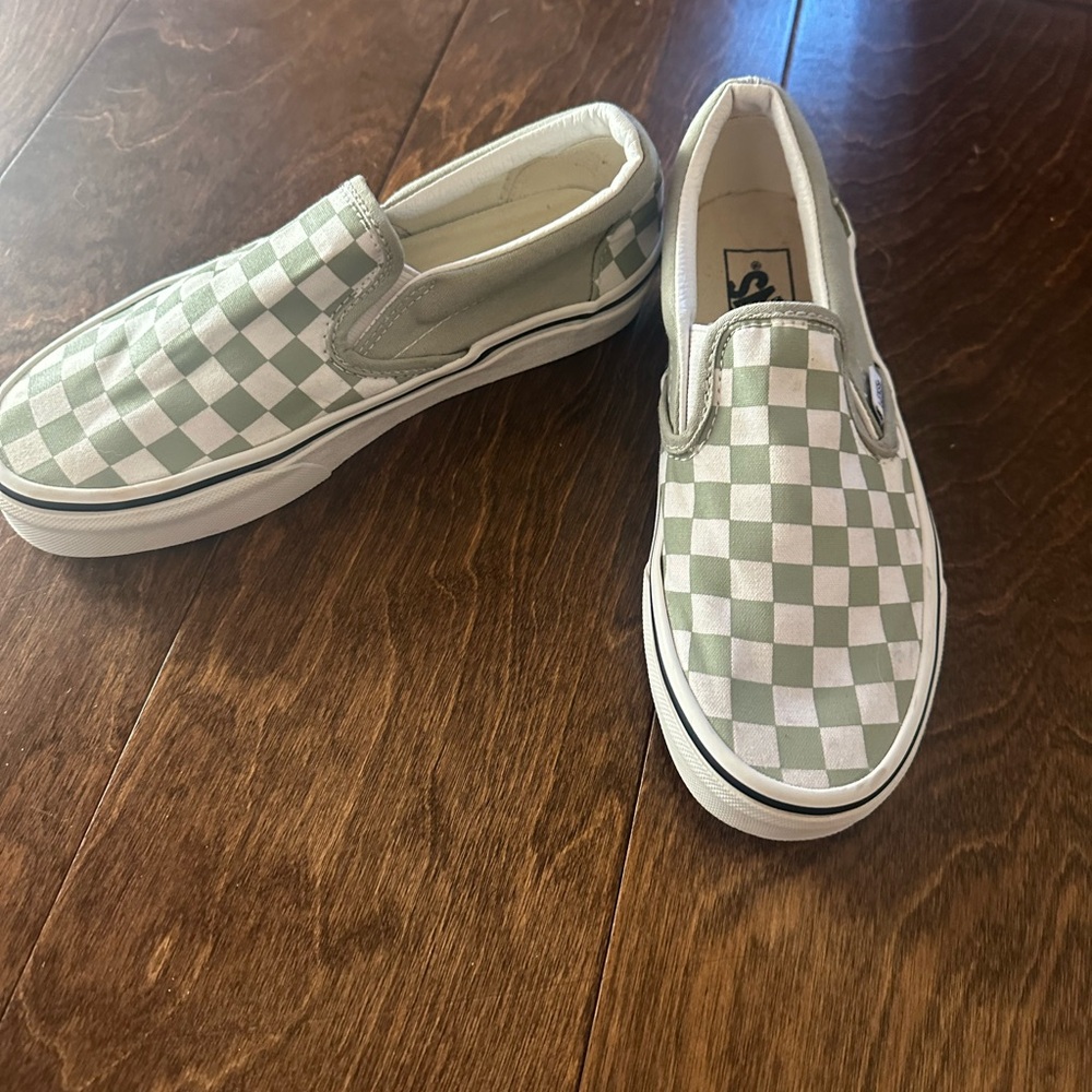 Vans Kids Checkered Slip-On Shoes - Green/White